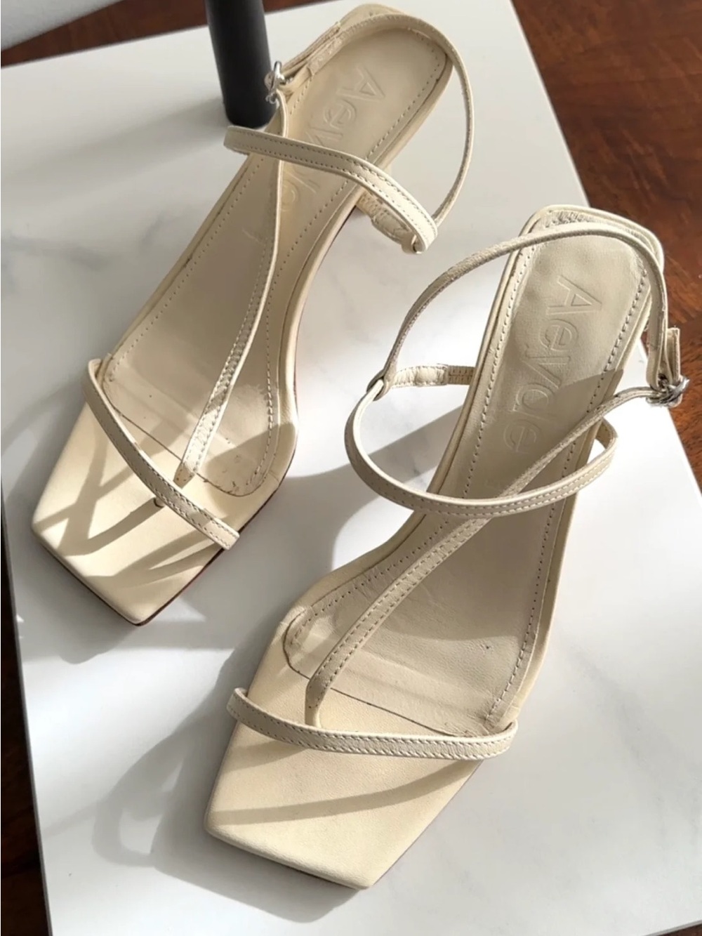 Aeyde Cream Strappy Square-Toe Sandals